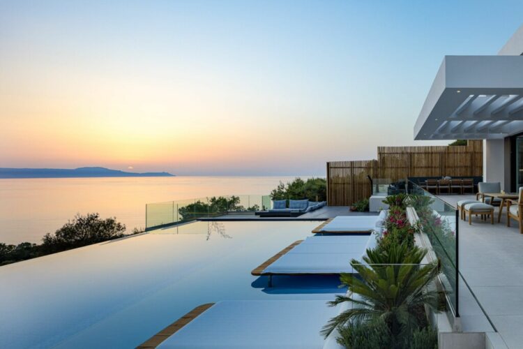 Bay Residence Luxuriöses Ferienhaus Kreta Griechenland Sonnenuntergang