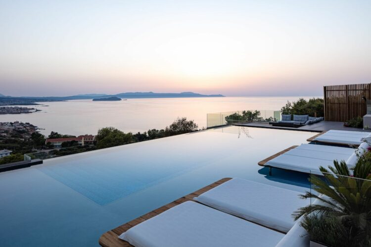 Bay Residence Luxus Ferienhaus Kreta Griechenland Sonnenuntergang Am Pool