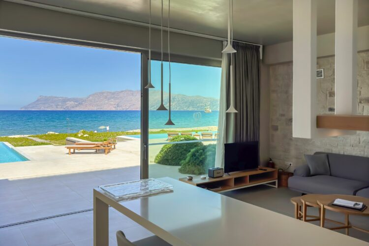 Beachfront Villa Kissamos Luxus Ferienhaus Kreta Mieten Wohnzimmer