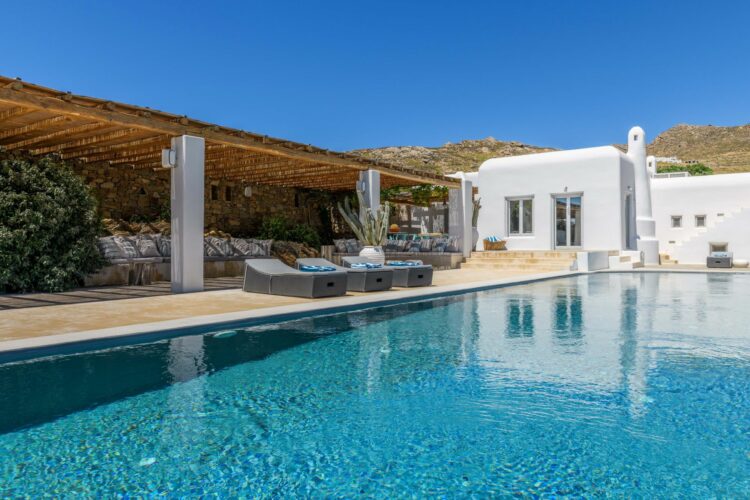 Blue Sky Villa Luxus Ferienhaus Mykonos Mieten Poolterrasse