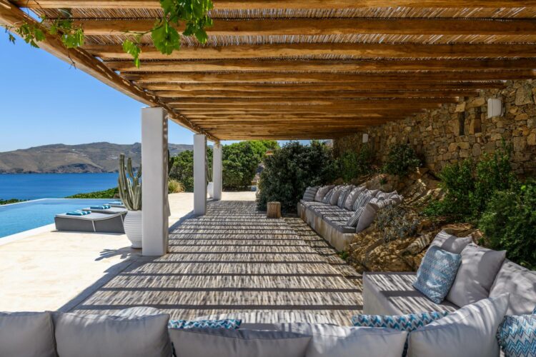 Blue Sky Villa Luxus Ferienvilla Mykonos Mieten Outdoor Lounge