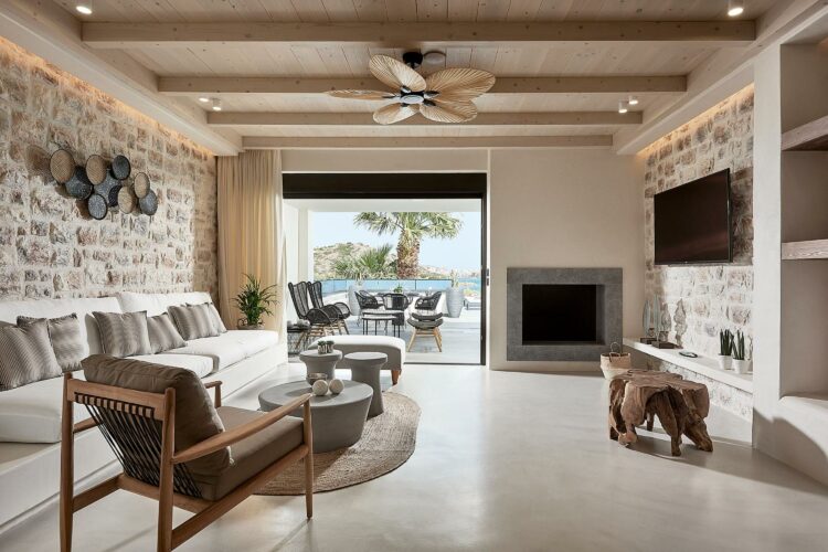 Bohemian Beach Villa Luxus Ferienhaus Kreta Wohnzimmer Og