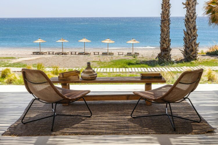 Boho Beachhouse Luxus Ferienhaus Rhodos Mieten Lounge Mit Meerblick