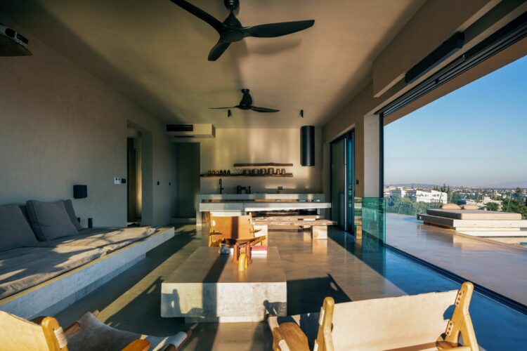 Boho House Luxus Villa Kreta Griechenland Blick Vom Wohnzimmer In Die Küche