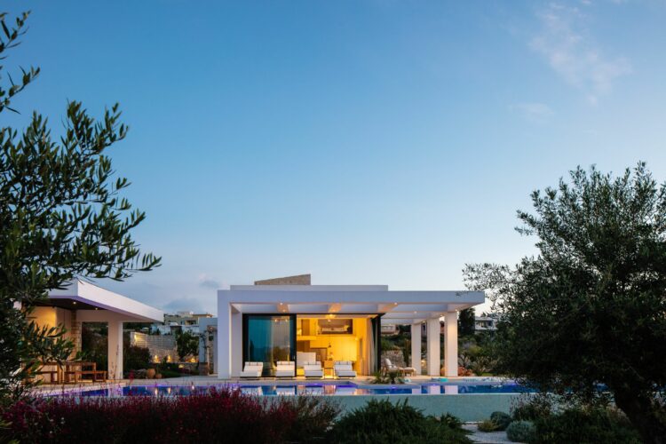 Boutique Villa Luxuriöses Ferienhaus Kreta Griechenland Ansicht Bei Nacht