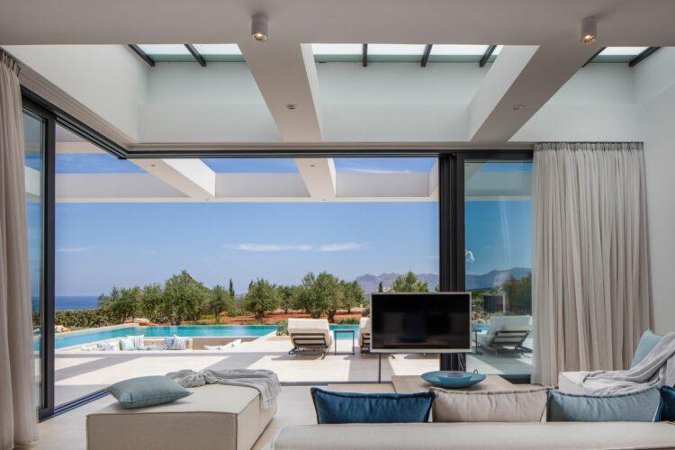 Boutique Villa Luxus Ferienhaus Kreta Griechenland Ausblick Vom Wohnzimmer