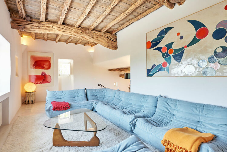 Can Blau Luxus Ferienhaus Ibiza Mieten Wohnzimmer Gästehaus