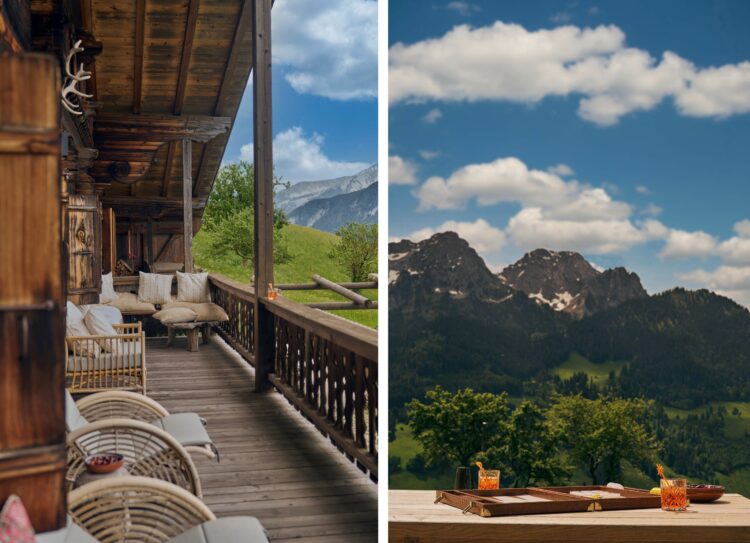 Cozy Club Chalet Luxus Ferienhaus Gstaad Schweiz Terrasse