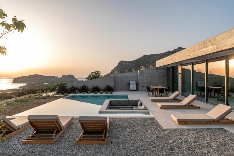 Design Villa Falassarna Beach Ii Exklusives Ferienhaus Kreta Mieten Abendstimmung