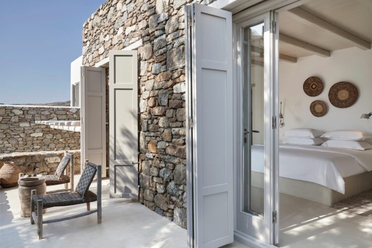 Natural Dream Villa Luxus Ferienhaus Mykonos Mieten Schlafzimmer Mit Terrasse