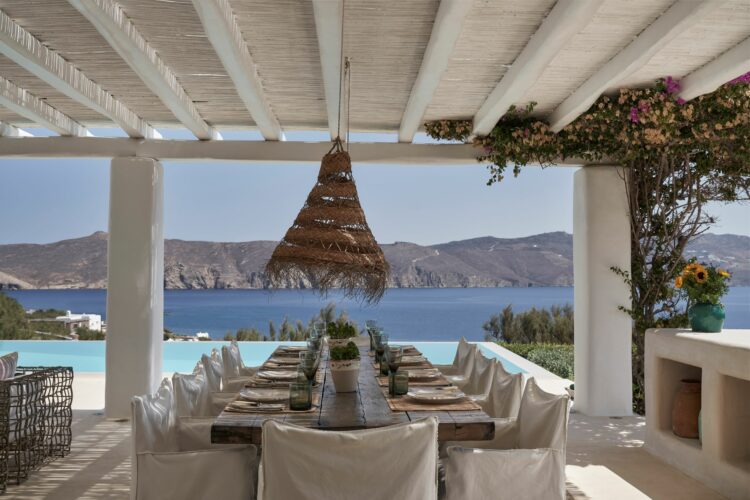 Natural Dream Villa Luxus Ferienvilla Mykonos Mieten Essen Mit Meerblick