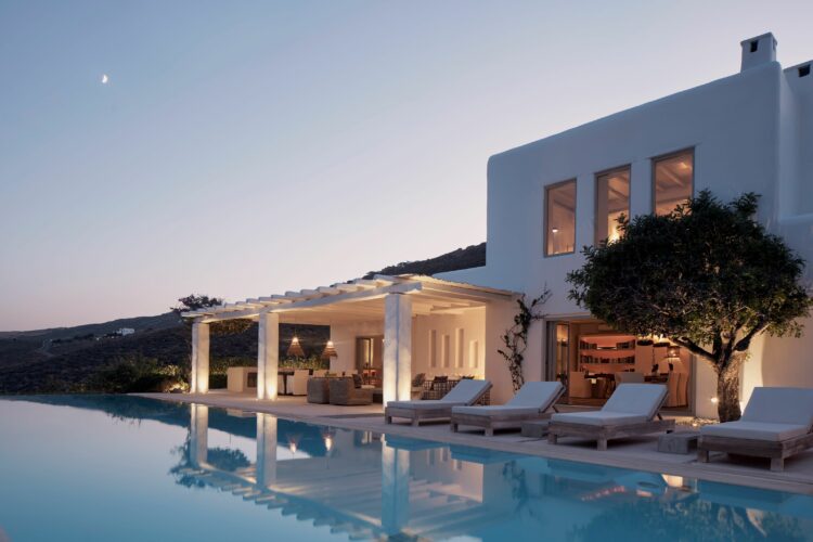 Natural Dream Villa Exklusives Ferienhaus Mykonos Mieten Abendstimmung