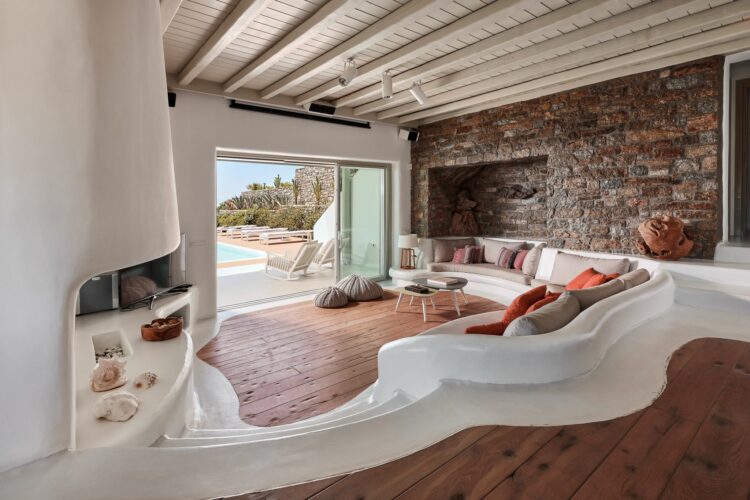 Sky View Villa Luxuriöse Ferienvilla Mykonos Mieten Wohnzimmer