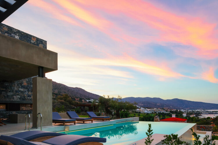 Villa Spinalonga Luxus Ferienhaus Kreta Sonnenuntergang